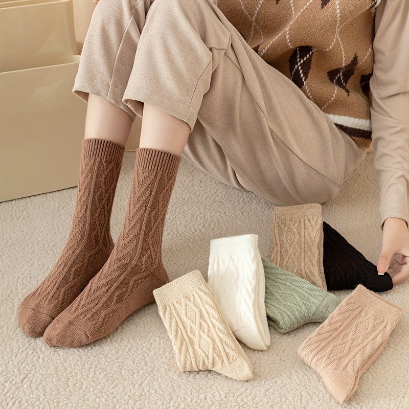 3/7 Pairs Textured Solid Socks, Comfy & Soft Mid Tube Socks, Women's Stockings & Hosiery