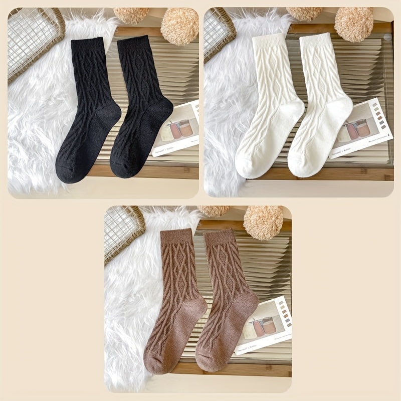 3/7 Pairs Textured Solid Socks, Comfy & Soft Mid Tube Socks, Women's Stockings & Hosiery