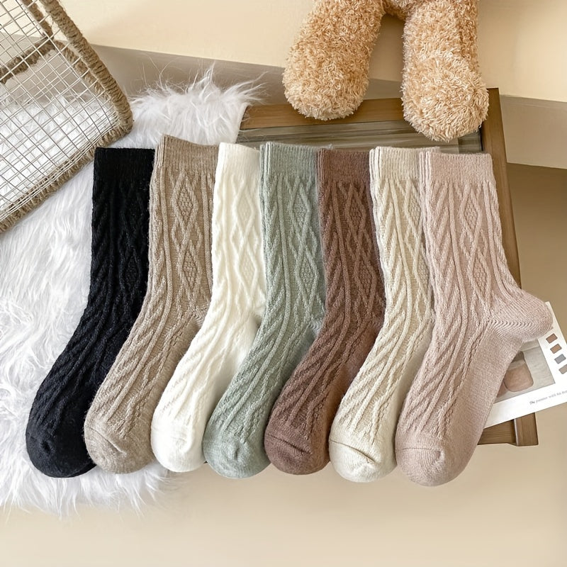 3/7 Pairs Textured Solid Socks, Comfy & Soft Mid Tube Socks, Women's Stockings & Hosiery