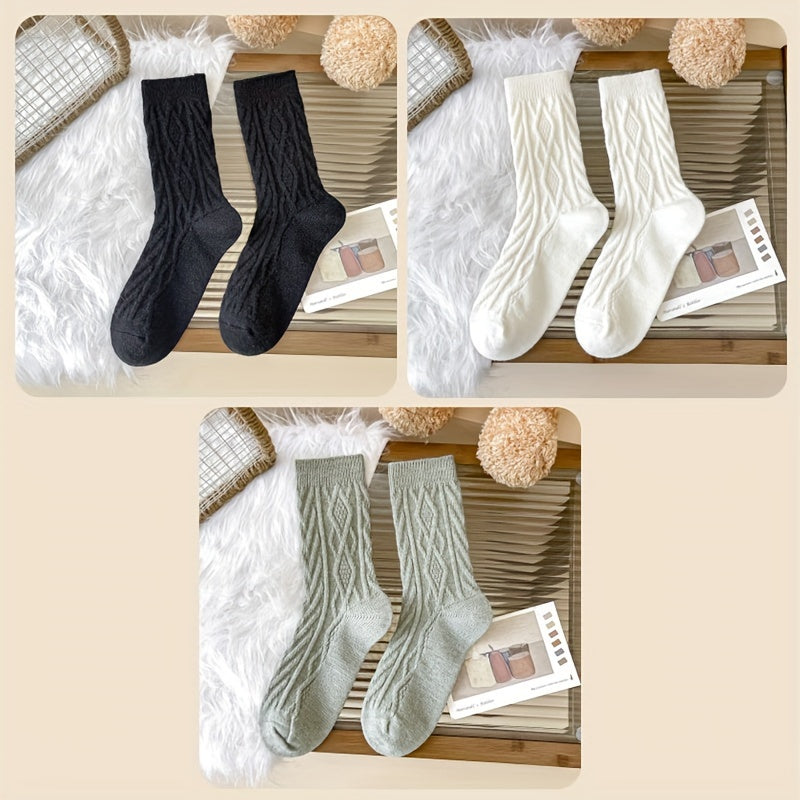 3/7 Pairs Textured Solid Socks, Comfy & Soft Mid Tube Socks, Women's Stockings & Hosiery