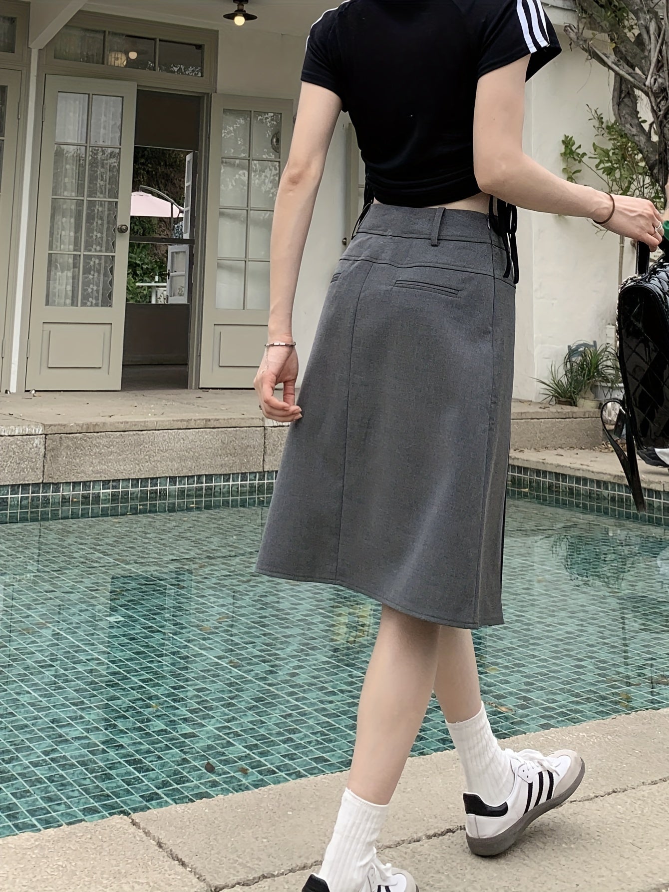 Elegant High Waist Midi Skirt for Women - Perfect for Spring and Fall Fashion - Solid Pleated A-Line Design