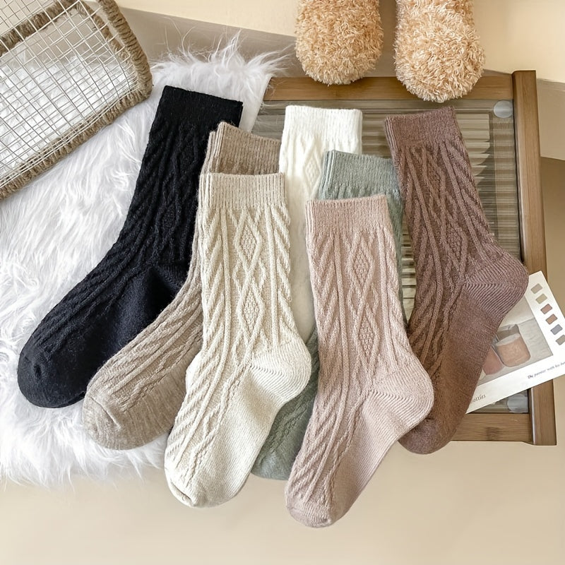 3/7 Pairs Textured Solid Socks, Comfy & Soft Mid Tube Socks, Women's Stockings & Hosiery