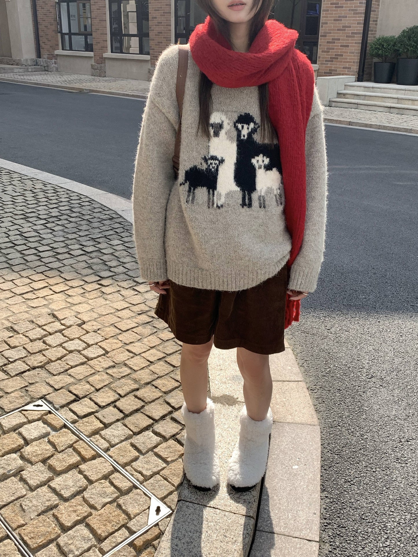 Women's Cartoon Lamb Pattern Pullover Sweater - Cozy and Stylish Long Sleeve Sweater for Fall and Winter