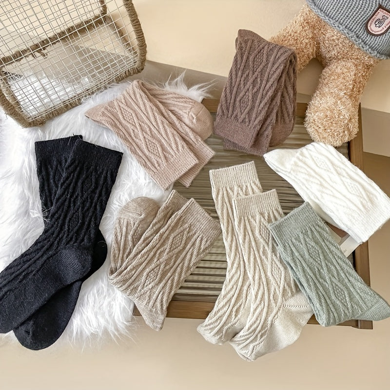 3/7 Pairs Textured Solid Socks, Comfy & Soft Mid Tube Socks, Women's Stockings & Hosiery